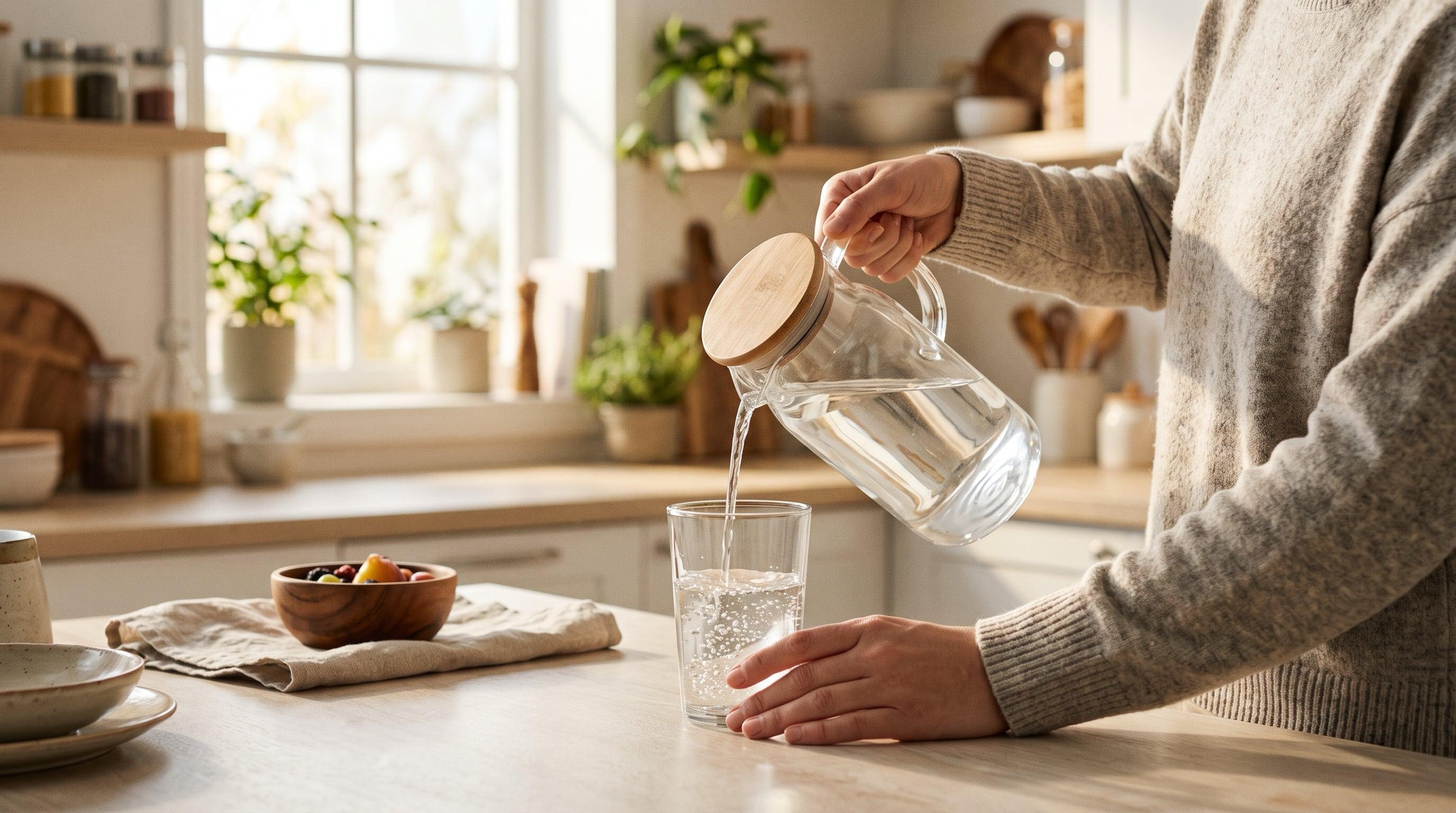 Утренний стакан воды на кухне